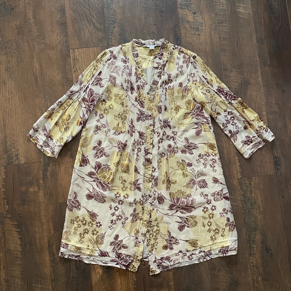 DVF silk and gold metallic button up tunic